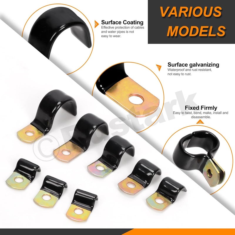 Rustark 40Pcs 7 Sizes Vinyl Coated Half Cable Clamps Assortment Kit with Screws Nuts Galvanized Wire Clamps Zinc Cable Clamp Cushioned Insulated Clamp for Wiring Tubes Cord Installation - Image 4